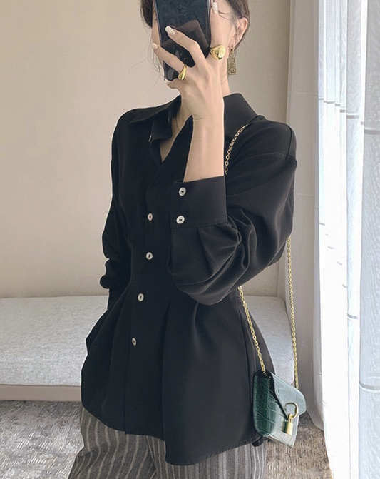 ♀Back Pleated Chiffon Shirt