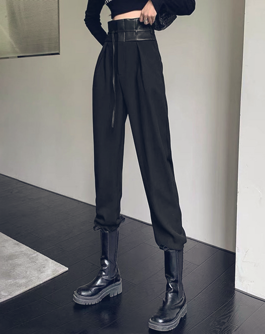 ♀Leather High Waist Pants