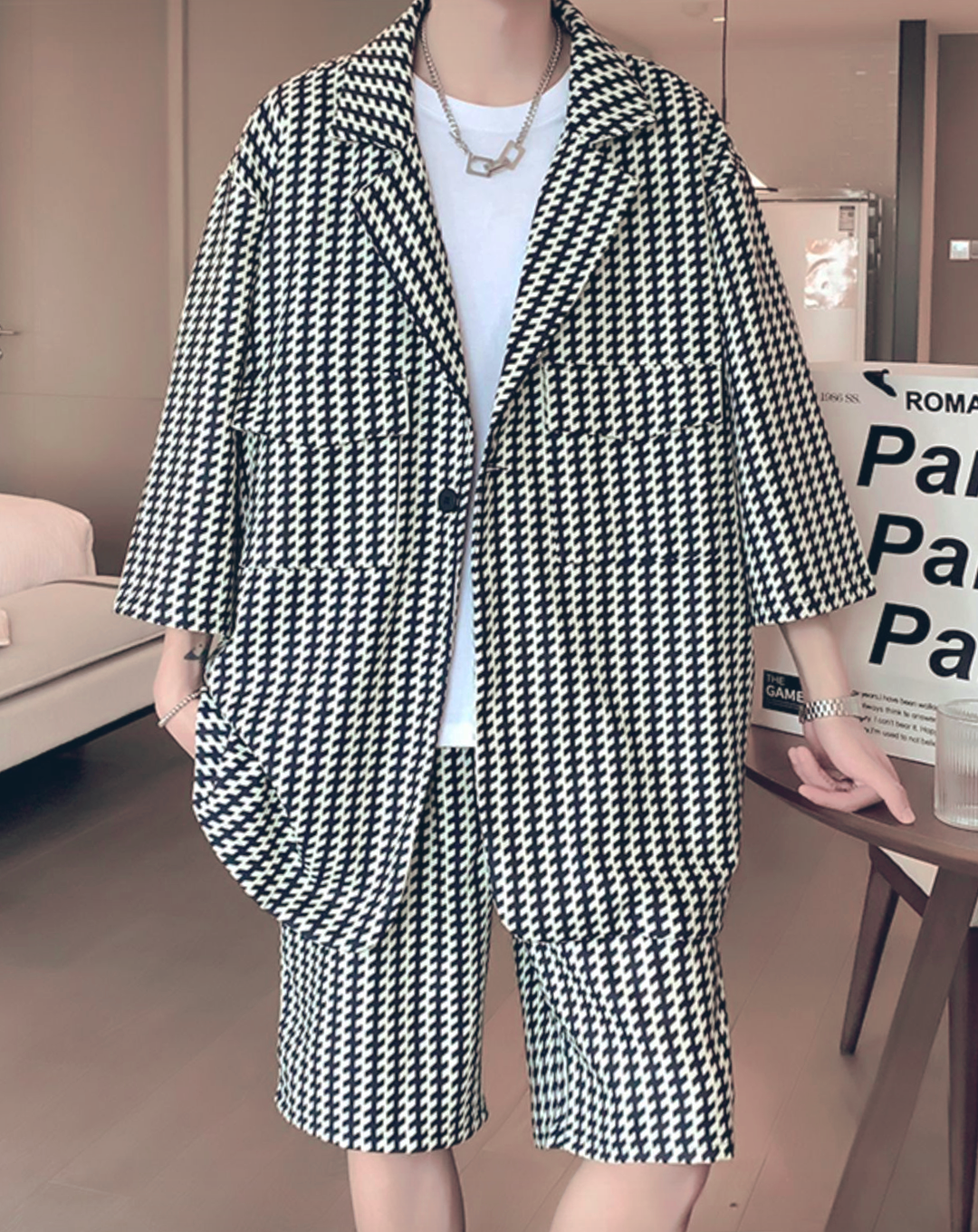 ♂Houndstooth Half Pants Suit