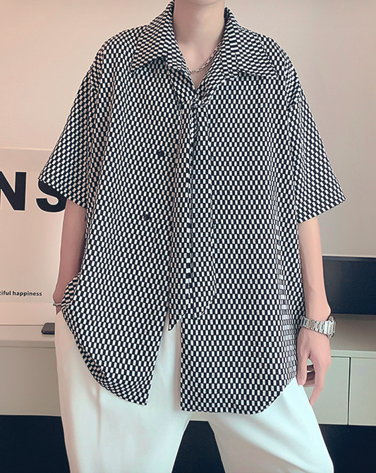 ♂Plaid Short Sleeve Shirt & Tie