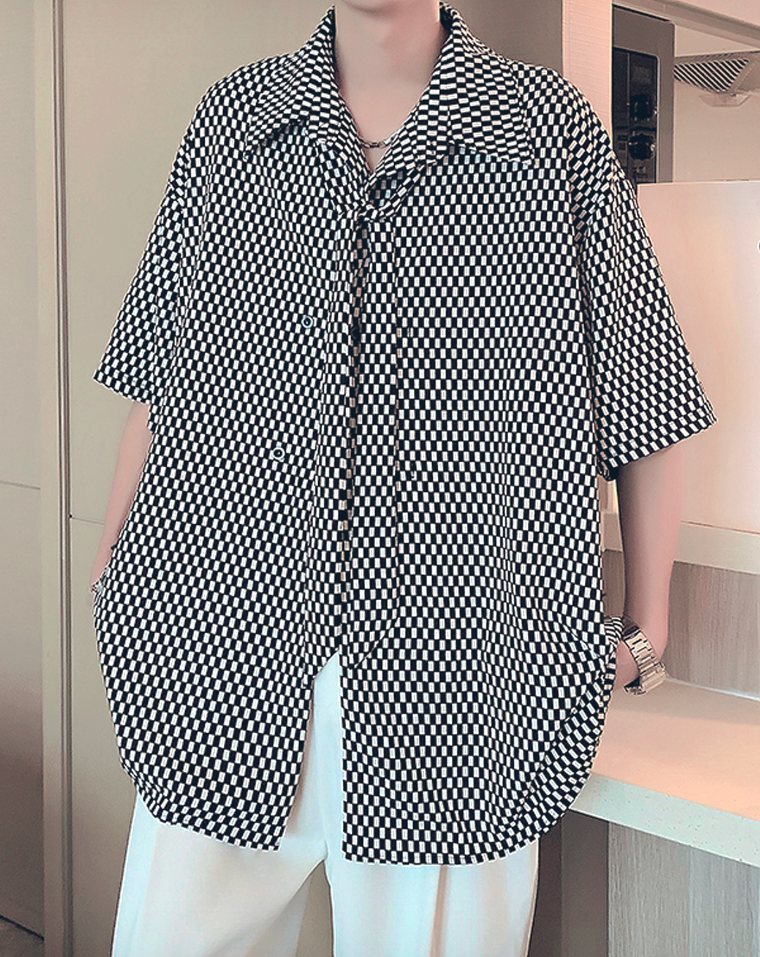 ♂Plaid Short Sleeve Shirt & Tie