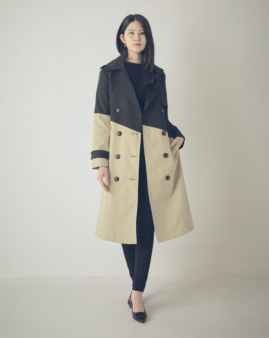 ♀Diagonal bicolor Trench Coat