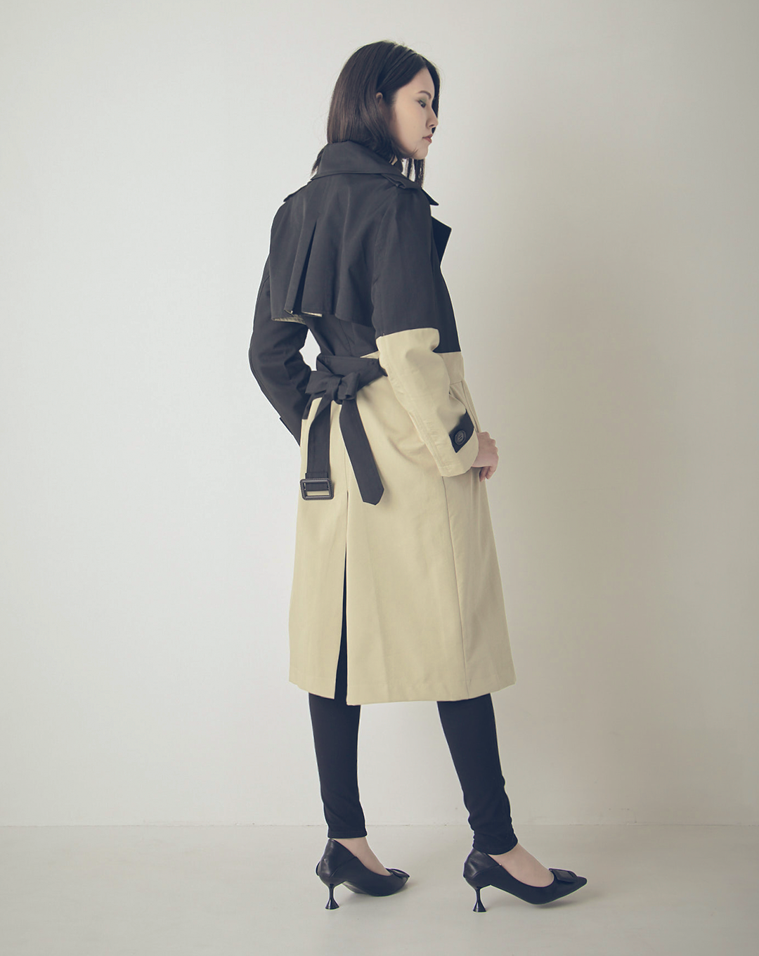 ♀Diagonal bicolor Trench Coat