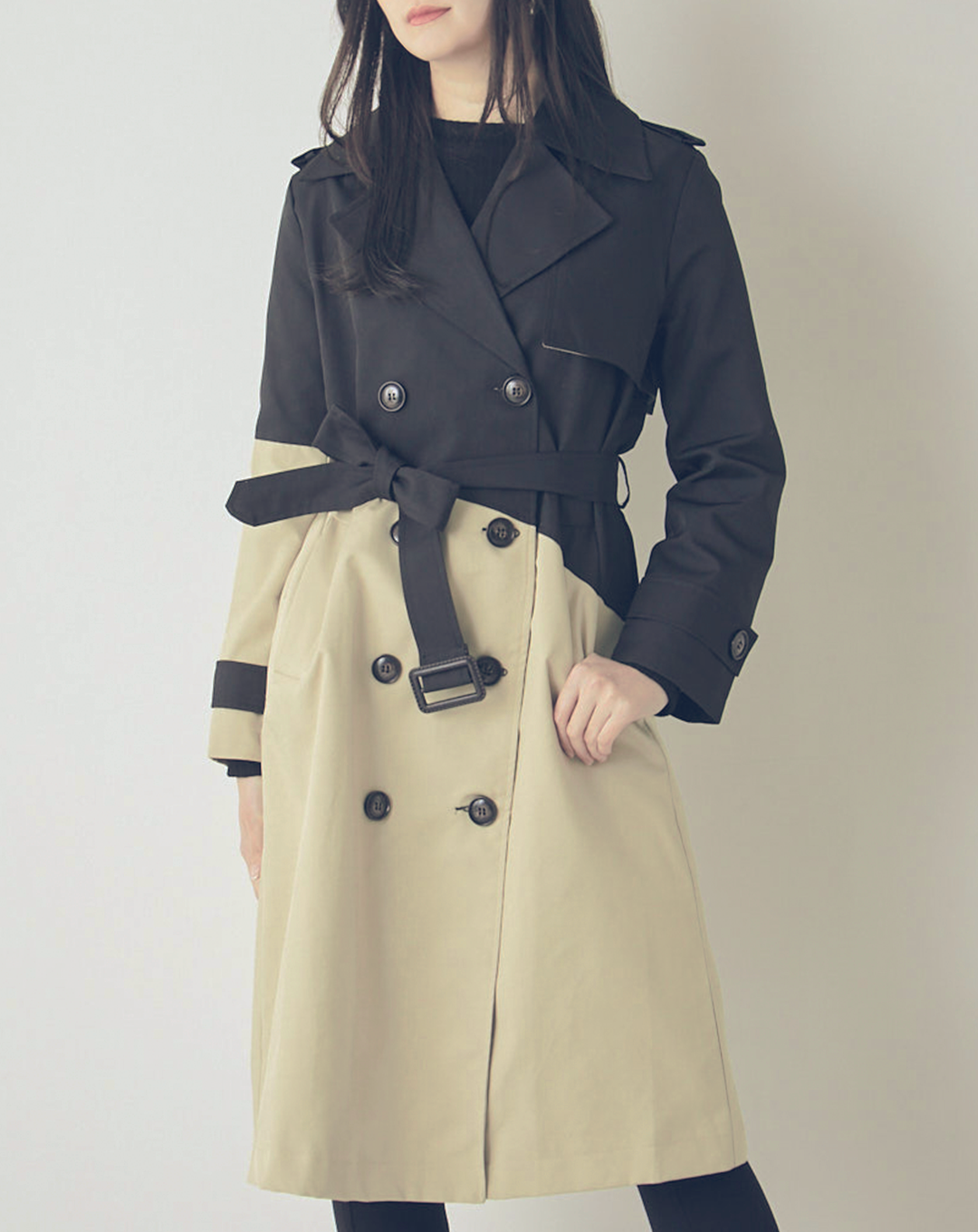 ♀Diagonal bicolor Trench Coat
