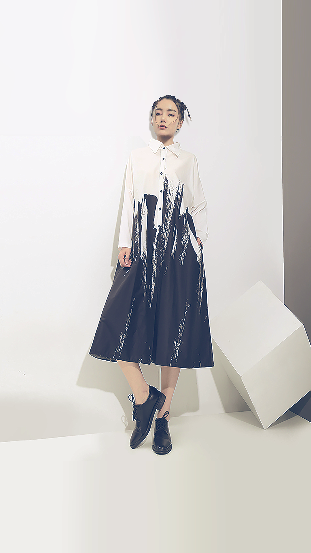 ♀Brush Pattern Mid-Length Shirt