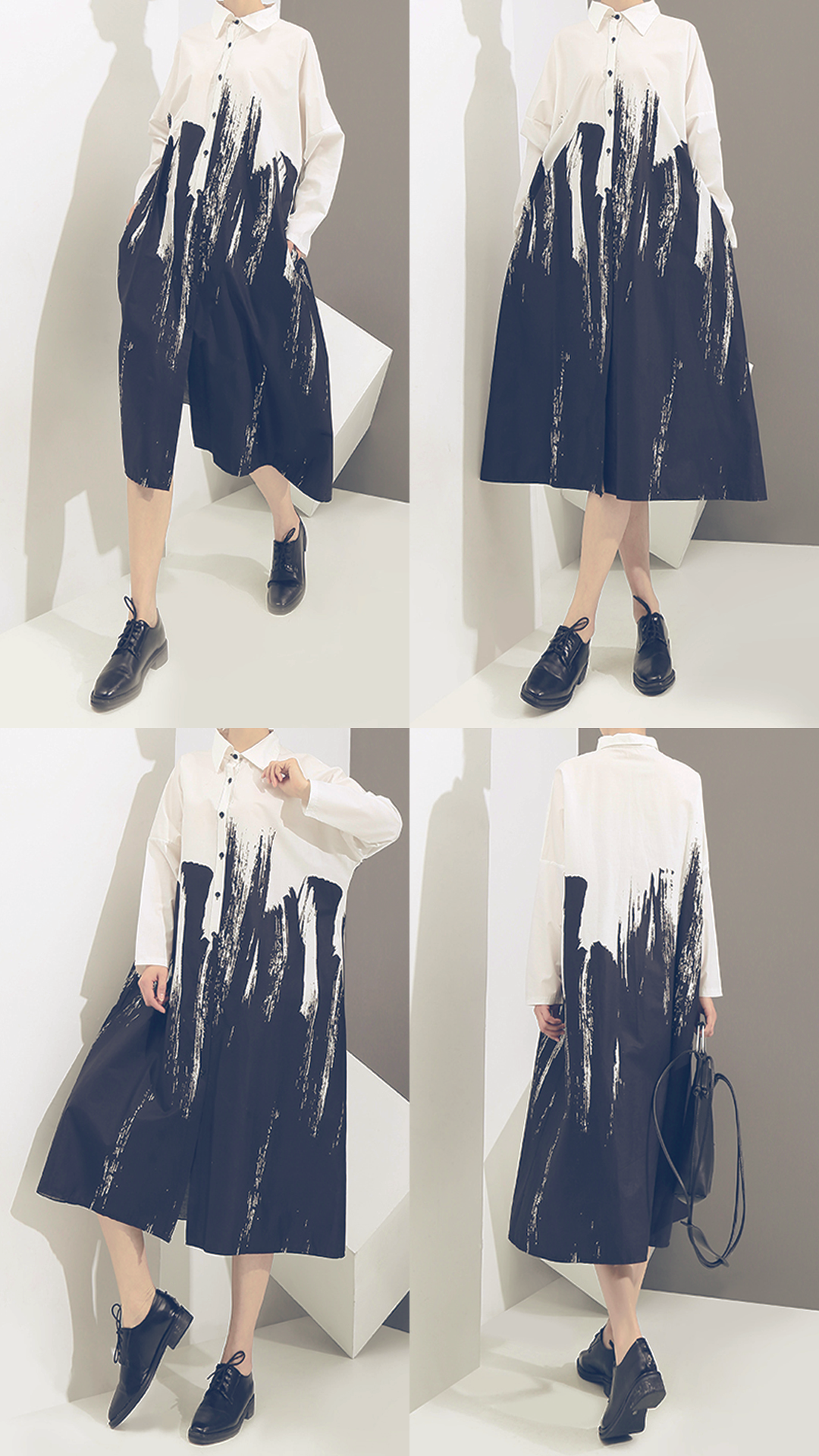 ♀Brush Pattern Mid-Length Shirt