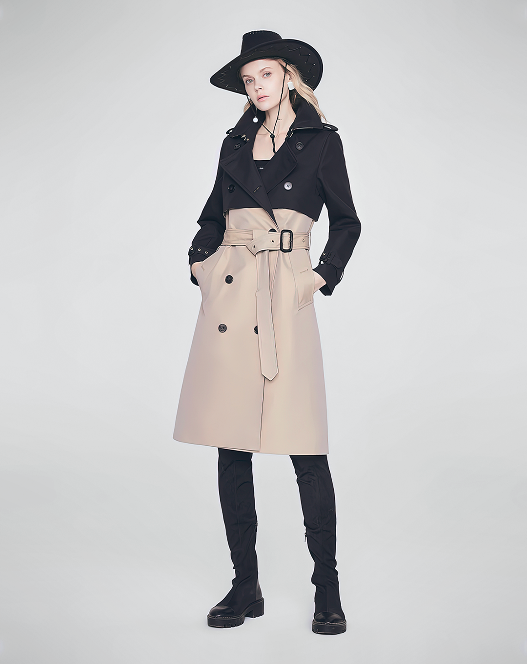 ♀Bicolor Double Breasted Urban Casual Trench Coat – SOSOS design