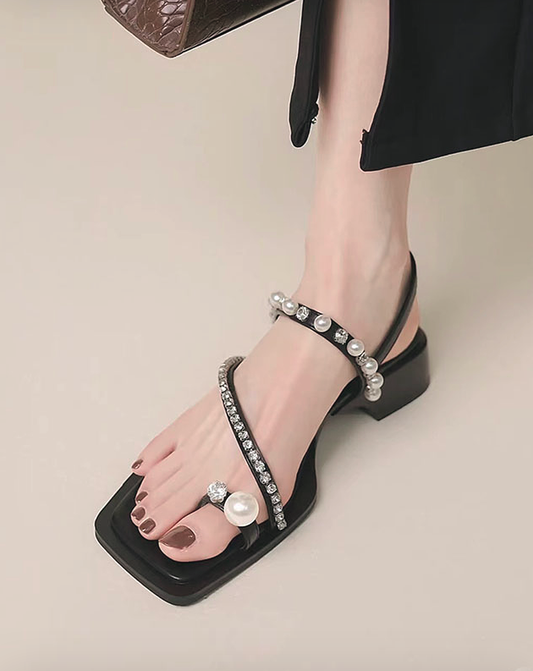 ♀Rhinestone square toe sandals
