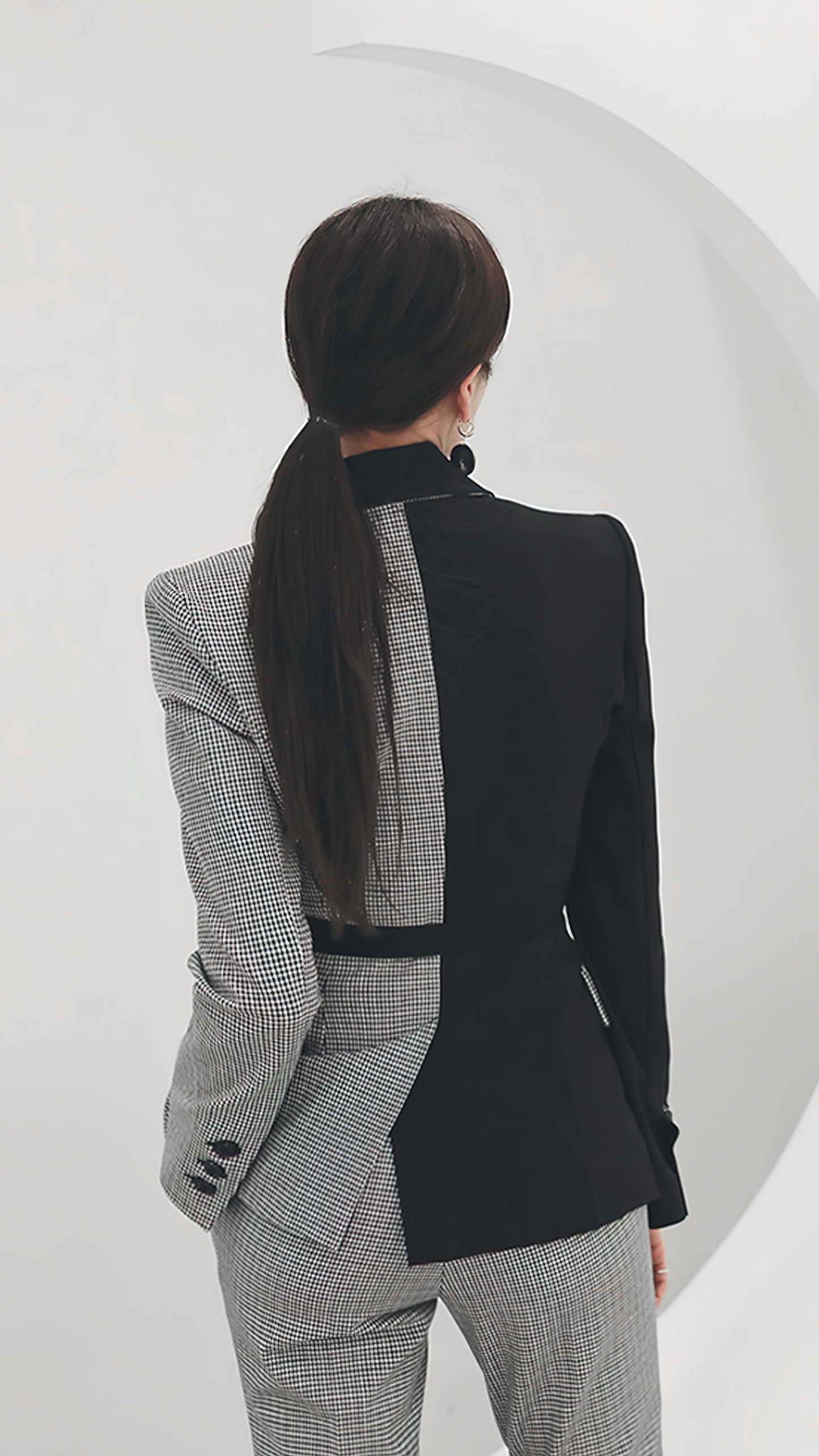 ♀Houndstooth Bicolor Pants Suit