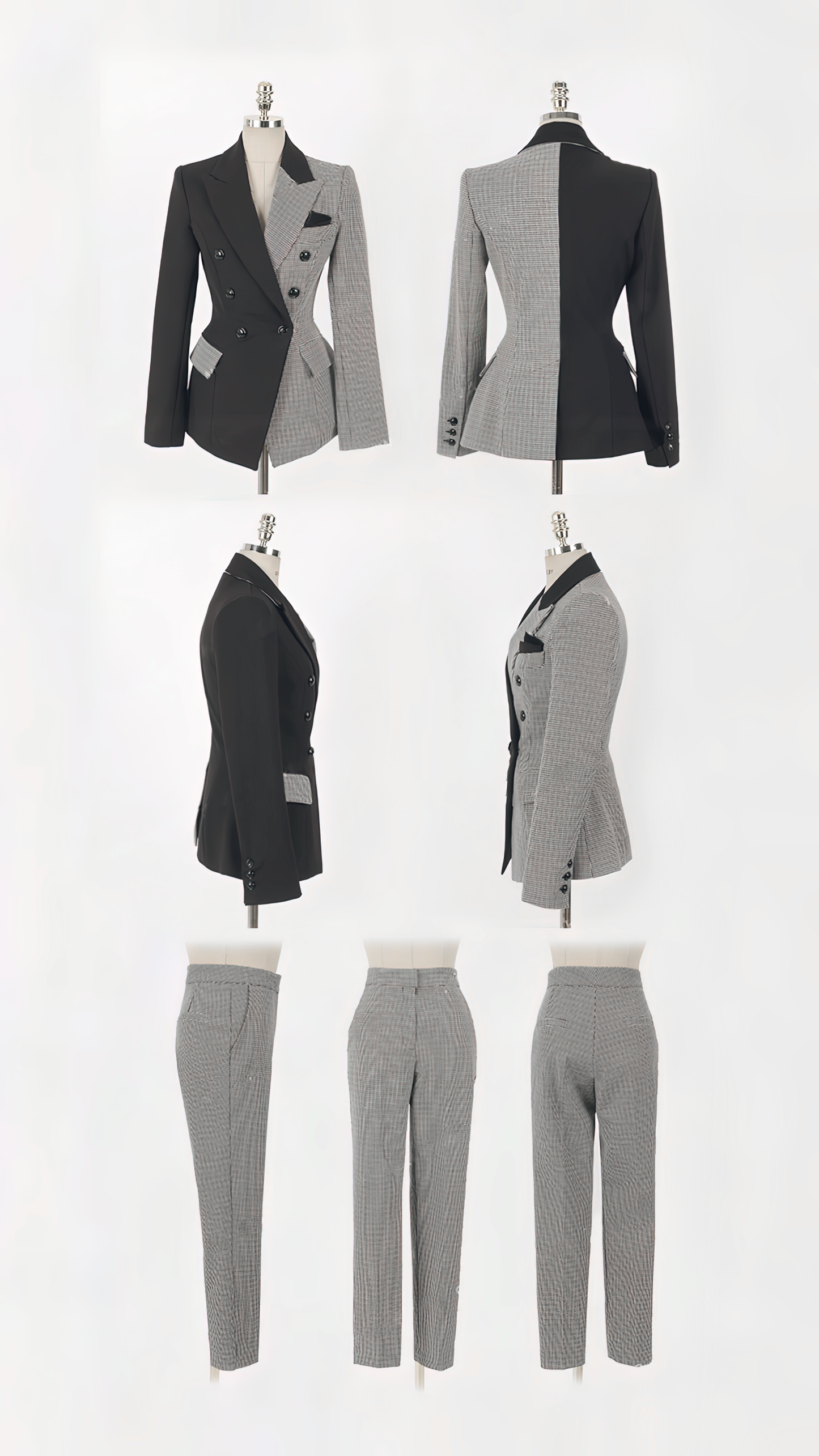 ♀Houndstooth Bicolor Pants Suit