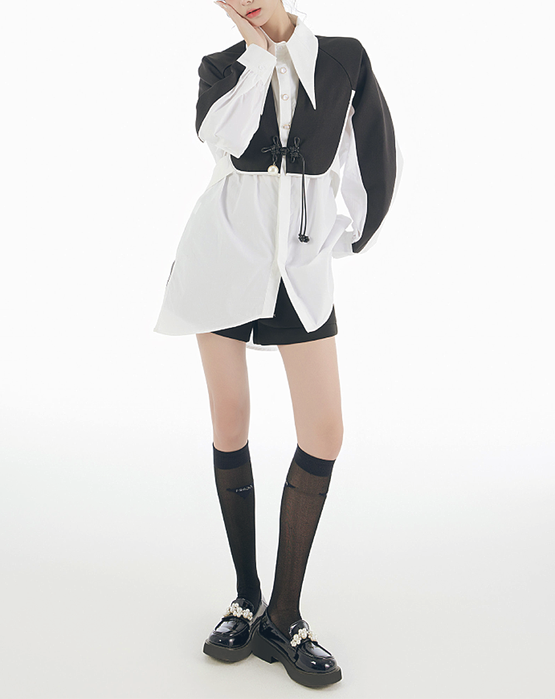 ♀China Button Point Shirt
