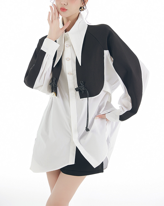 ♀China Button Point Shirt