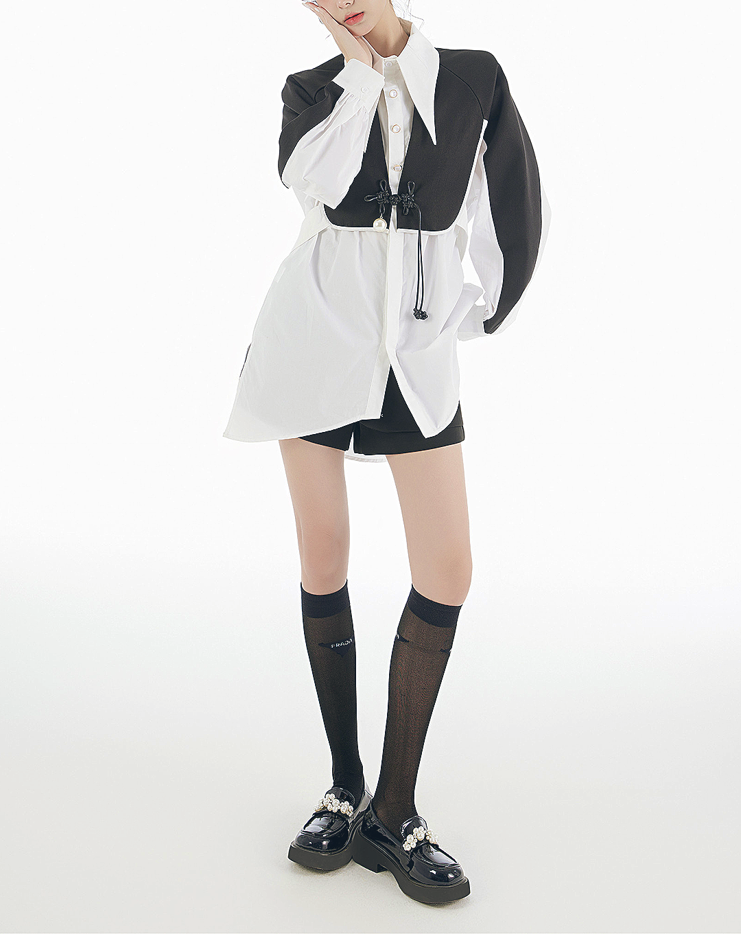 ♀China Button Point Shirt
