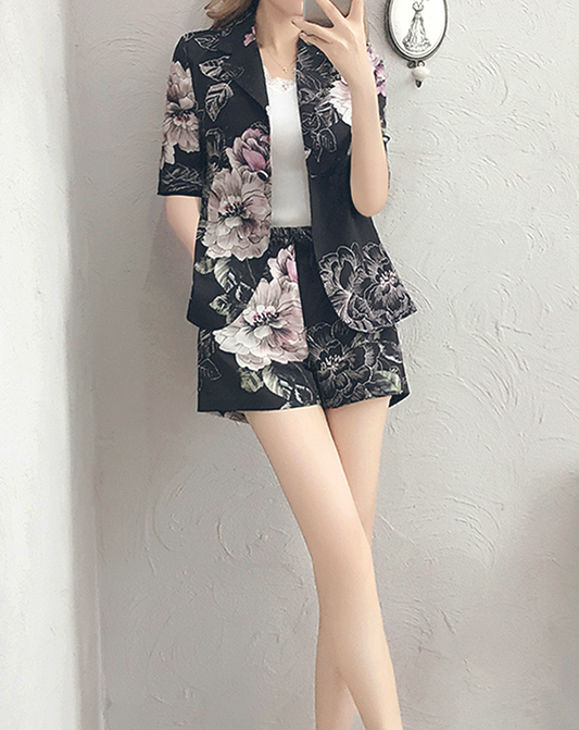 ♀Floral Short Sleeve  Shirt & Short Pants