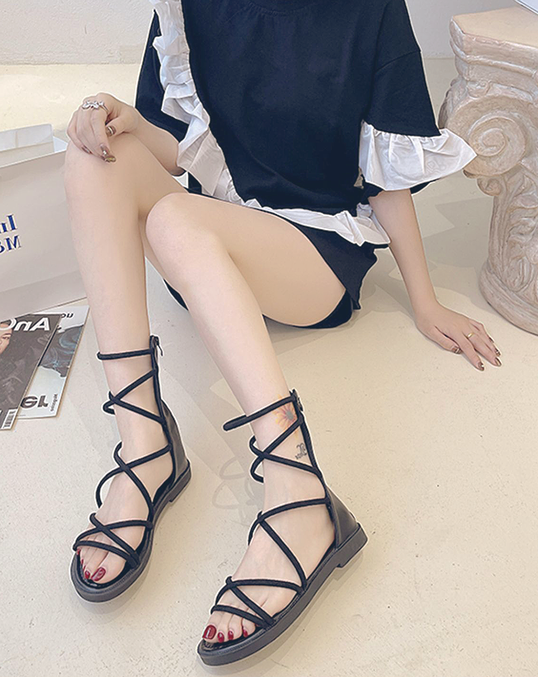 ♀Narrow Lace Gladiator Sandals