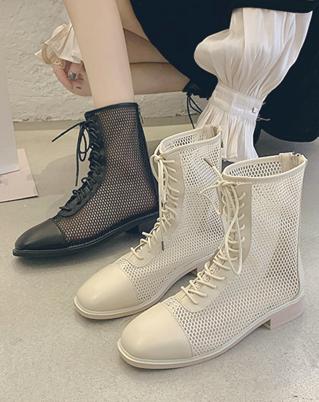 ♀Mesh Lace-up Boots