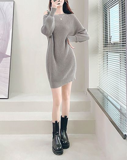 ♀Belt One Shoulder Knit Dress