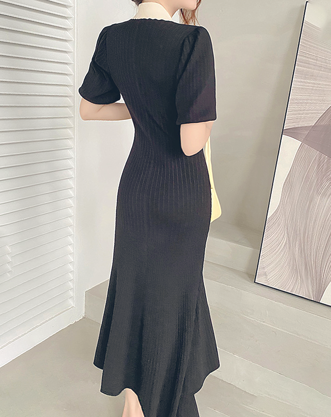 ♀V-neck Button Long Dress