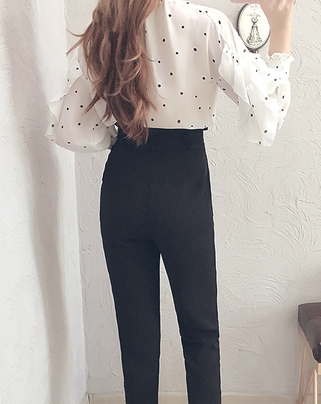 ♀Dotted Blouse & High Waist Pants