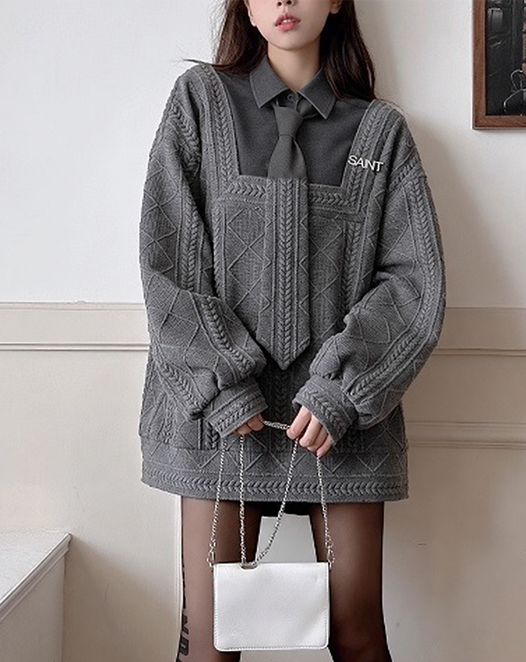 ♀Layered Collar Knit Sweat