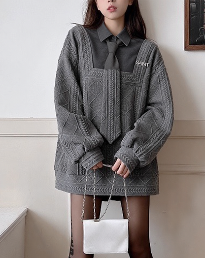 ♀Layered Collar Knit Sweat