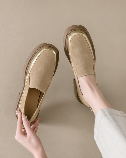 ♀本革／Metallic Trim Rugged Loafers
