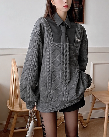 ♀Layered Collar Knit Sweat