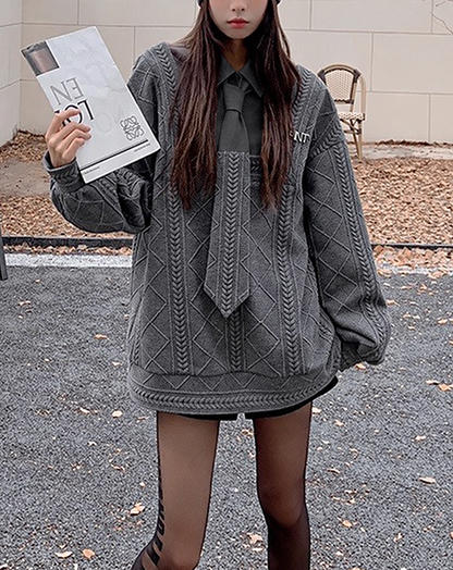 ♀Layered Collar Knit Sweat