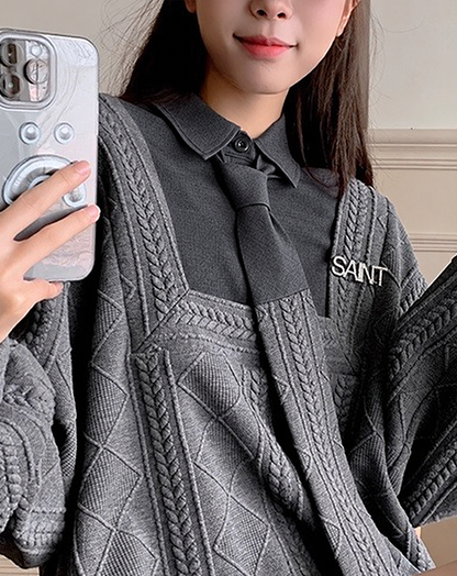 ♀Layered Collar Knit Sweat