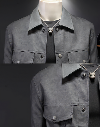 ♂Leather Style Button Jacket