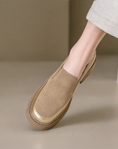 ♀本革／Metallic Trim Rugged Loafers