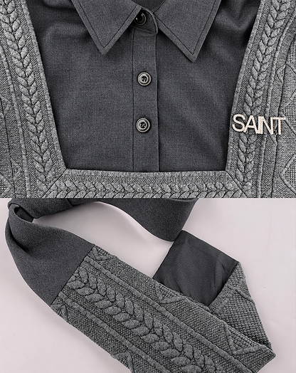 ♀Layered Collar Knit Sweat