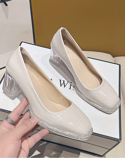 ♀Square Toe Clear Heel Pumps