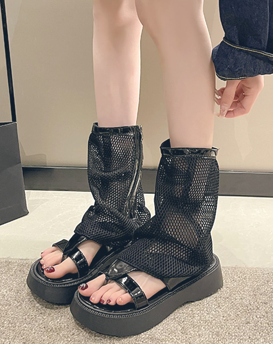 ♀Platform Mesh Boots Sandals
