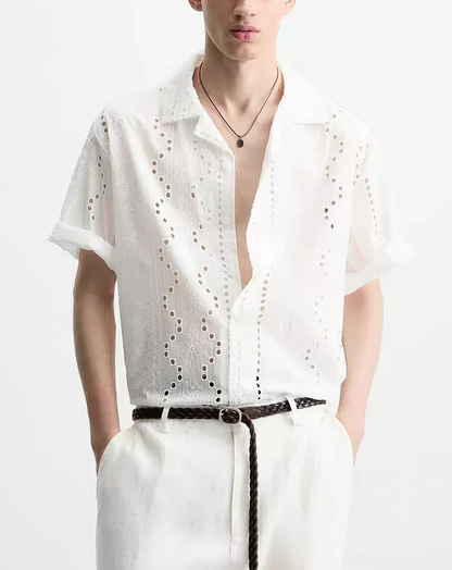 ♂Eyelet Lace Casual Shirt