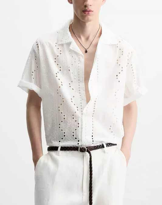 ♂Eyelet Lace Casual Shirt