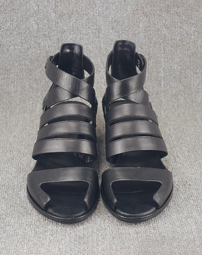 ♀本革／Wedge Sole Cross Strap Sandals