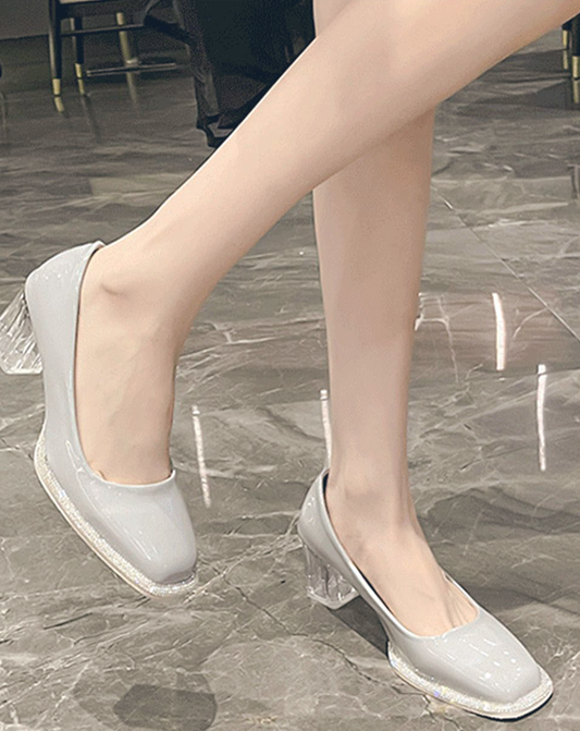 ♀Square Toe Clear Heel Pumps