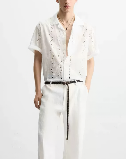 ♂Eyelet Lace Casual Shirt