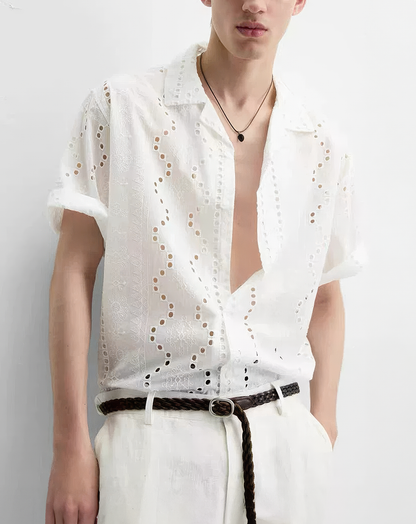 ♂Eyelet Lace Casual Shirt