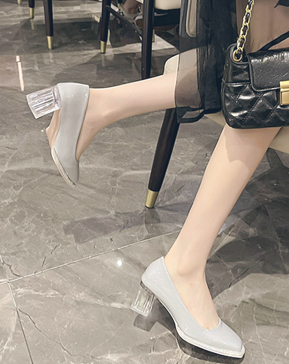 ♀Square Toe Clear Heel Pumps