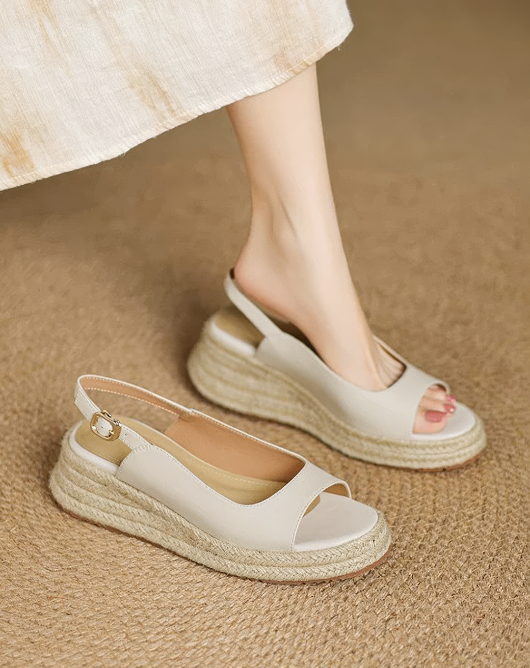 ♀本革／Jute Sole Slingback Sandals