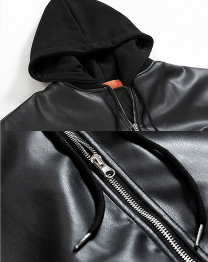 ♂Hooded Leather Jacket