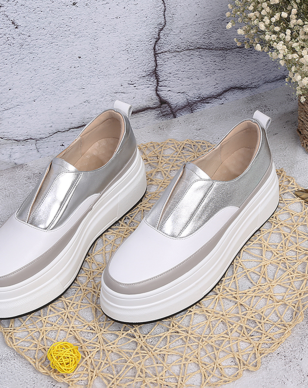 ♀Metallic Color Platform Slip-ons