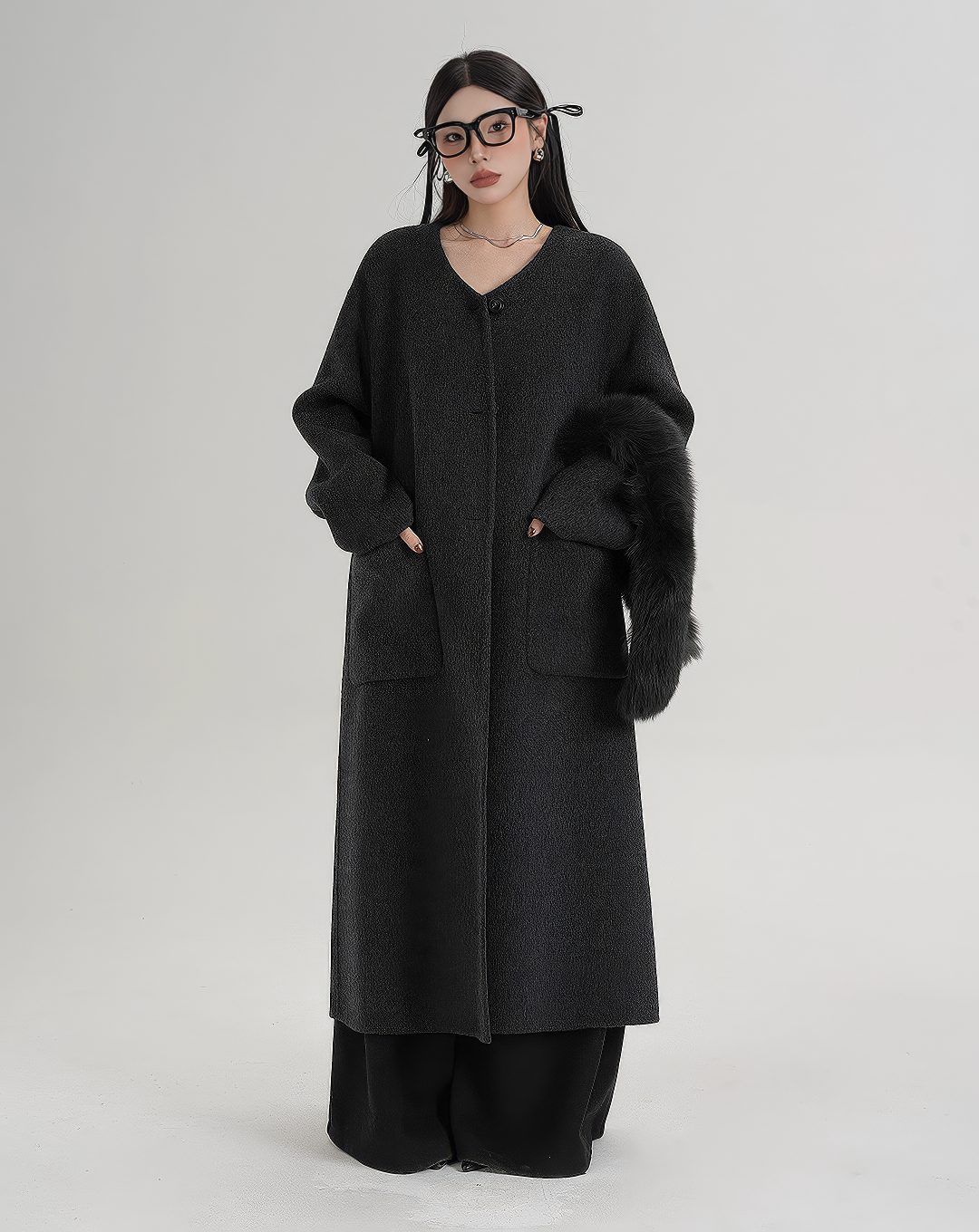 ♀Detachable Fur Collar Coat