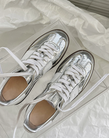 ♀Silver Flat Sneakers