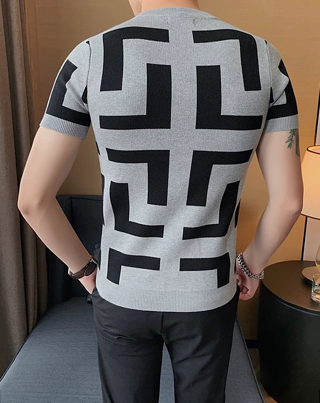 ♂Round Neck Geometric Pattern T-Shirt