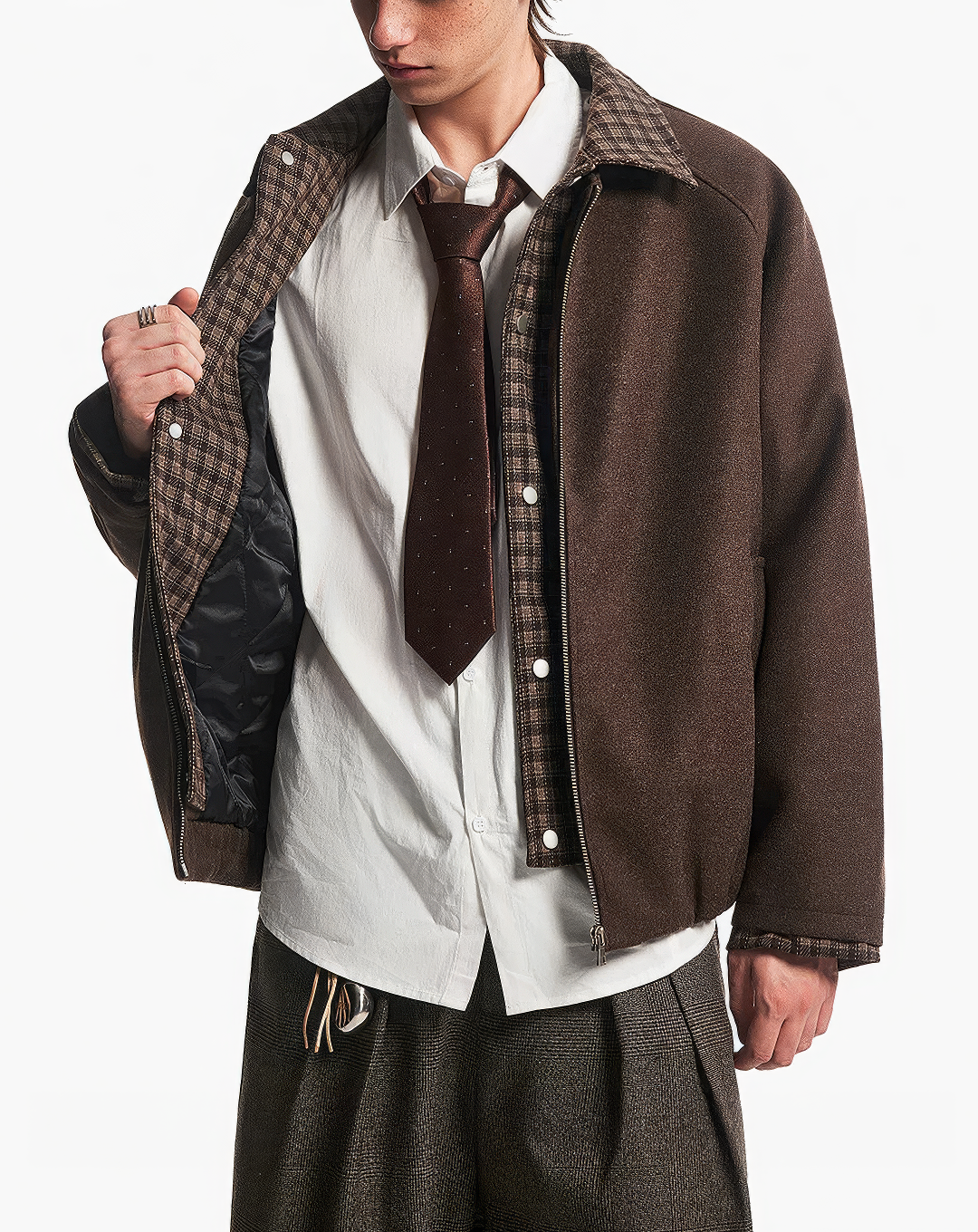 ♂♀ Plaid Trim Zip Jacket