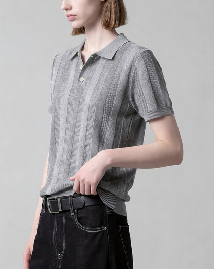 ♂♀Striped Knit Polo Shirt