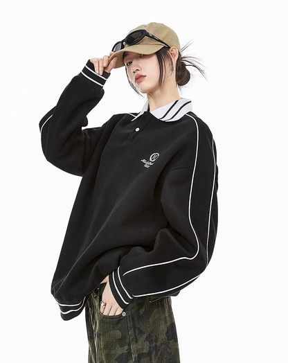 ♀Polo Collar Sweatshirt